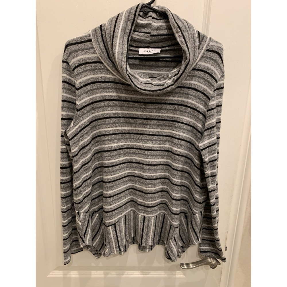 Gilli Womens Lightweight Pullover Sweater Black Gray Casual Knit Top‎